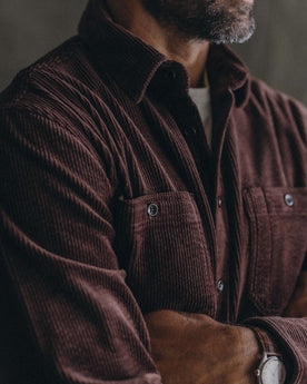 fit model showing off The Utility Shirt in Burgundy Corduroy, Wovens by Taylor Stitch