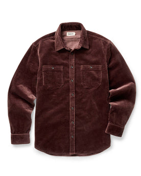 editorial image of The Utility Shirt in Burgundy Corduroy hanging, Wovens by Taylor Stitch