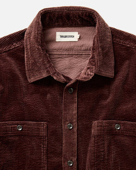 material shot of the collar on The Utility Shirt in Burgundy Corduroy, Wovens by Taylor Stitch