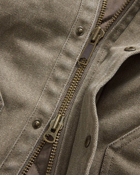 material shot of the zipper on The Workhorse Jacket in Stone Chipped Canvas, Outerwear by Taylor Stitch