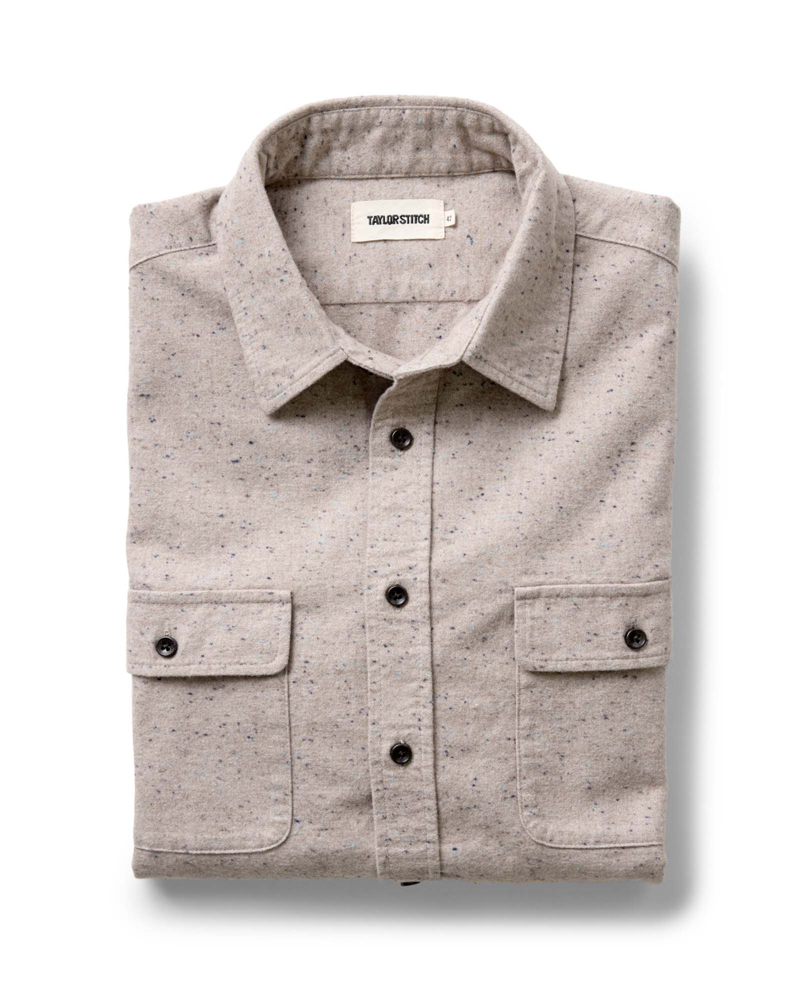 folded flatlay of The Yosemite Shirt in Oat Donegal, Wovens by Taylor Stitch