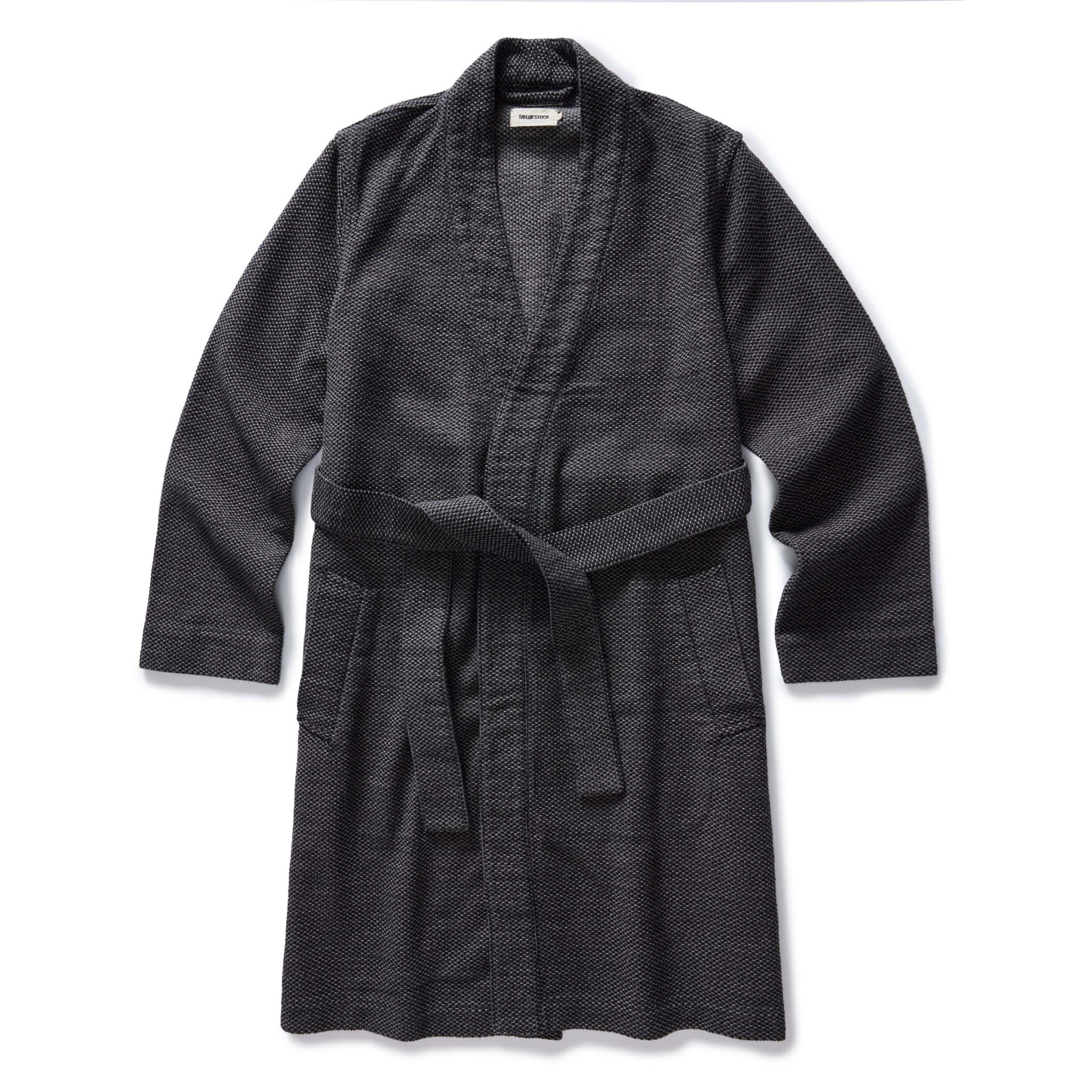 flatlay of The Apres Robe in Charcoal Sashiko, Accessories by Taylor Stitch