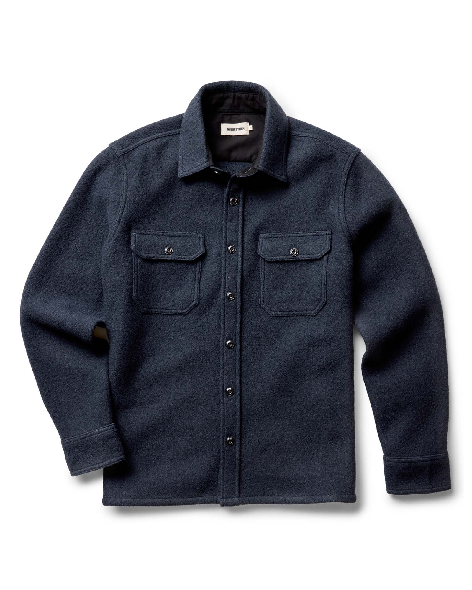 flatlay of The Connor Overshirt in Dark Navy Boucle, Wovens by Taylor Stitch