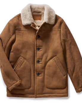 flatlay of The High Plains Coat in Walnut Shearling, Outerwear by Taylor Stitch
