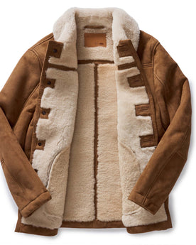 flatlay of the inside of The High Plains Coat in Walnut Shearling, Outerwear by Taylor Stitch