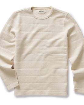 flatlay of The Morgan Crewneck in Natural Slub Stripe, Knits by Taylor Stitch