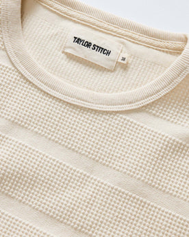 material shot of the collar on The Morgan Crewneck in Natural Slub Stripe, Knits by Taylor Stitch