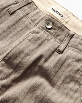 material shot of the waistband on The Morse Pant in Soil Herringbone, Bottoms by Taylor Stitch