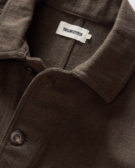 material shot of the collar on The Ojai Jacket in Army Herringbone Wool, Outerwear by Taylor Stitch