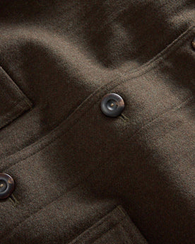 material shot of the buttons on The Ojai Jacket in Army Herringbone Wool, Outerwear by Taylor Stitch