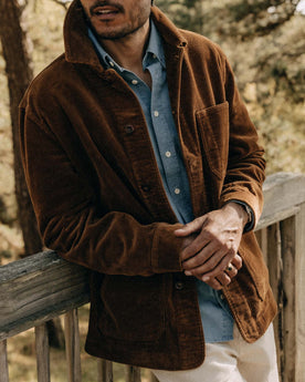 fit model walking wearing The Ojai Jacket in Bourbon Corduroy, Outerwear by Taylor Stitch