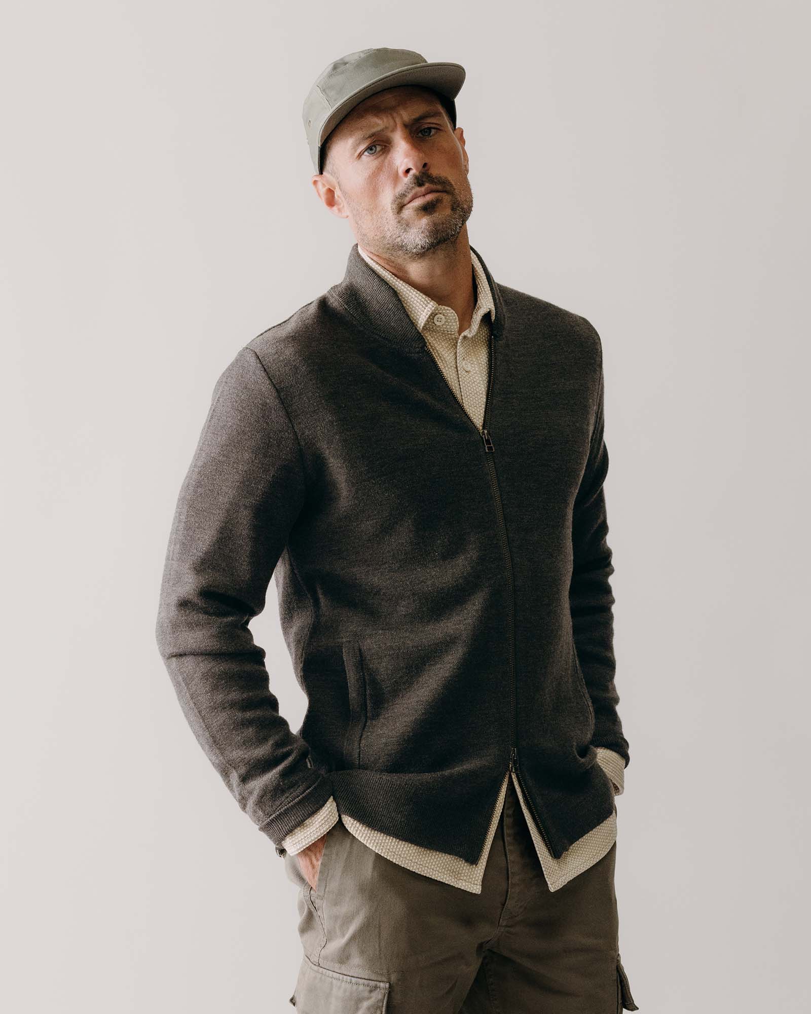 The Portola Bomber in Heather Loden Merino: Alternate Image 1, Knits by Taylor Stitch