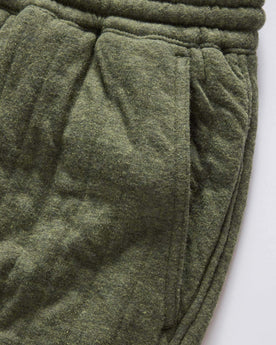 material shot of the pocket on The Quilted Apres Pant in Heather Fatigue Olive Jersey, Bottoms by Taylor Stitch