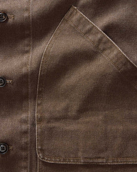 material shot of the pocket on The Upland Jacket in Aged Penny Chipped Canvas, Outerwear by Taylor Stitch