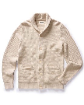 flatlay of The Crawford Cardigan Sweater in Marled Natural, Knits by Taylor Stitch