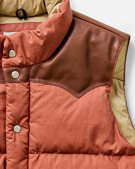 material shot of the shoulder on The Down Vest in Brick Red Waxed Ripstop, Outerwear by Taylor Stitch