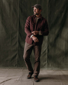 fit model wearing The Ledge Shirt in Dried Cherry Twill, Wovens by Taylor Stitch