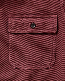 material shot of the pocket on The Ledge Shirt in Dried Cherry Twill, Wovens by Taylor Stitch