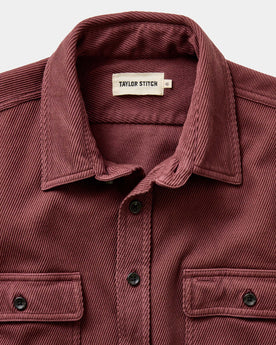 material shot of the collar on The Ledge Shirt in Dried Cherry Twill, Wovens by Taylor Stitch