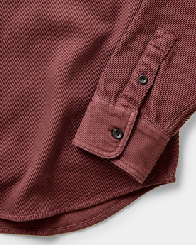 material hsot of the sleeves on The Ledge Shirt in Dried Cherry Twill, Wovens by Taylor Stitch