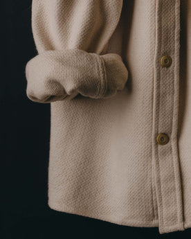 fit model walking in The Division Shirt in Birch, Wovens by Taylor Stitch