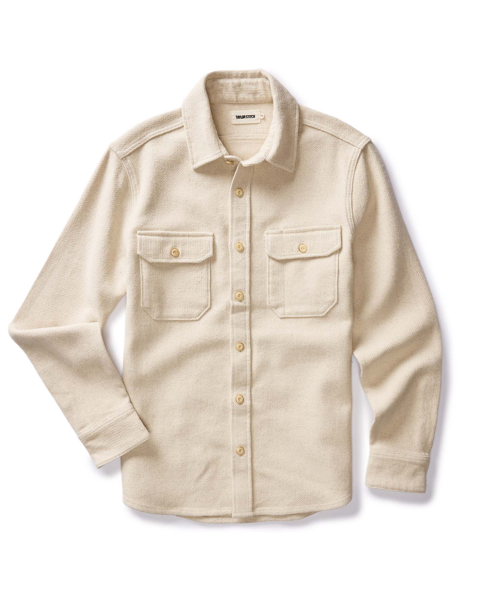 material shot of buttons on The Division Shirt in Birch, Wovens by Taylor Stitch