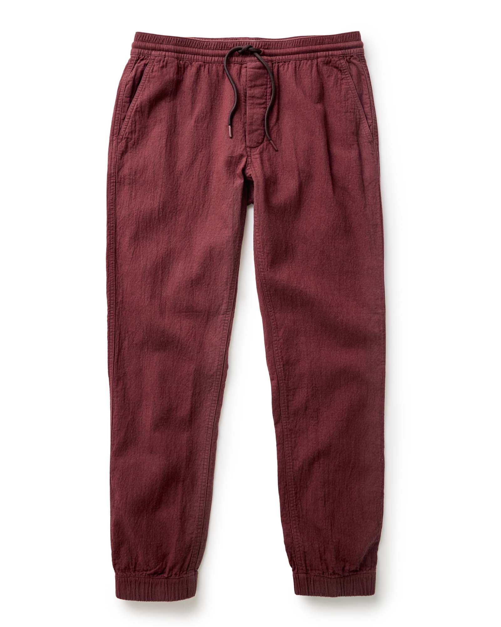 flatlay of The Apres Pant in Burgundy Double Cloth, Bottoms by Taylor Stitch