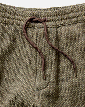material shot of the waistband on The Apres Pant in Cypress Sashiko, Bottoms by Taylor Stitch