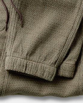 material shot of the cuffs on The Apres Pant in Cypress Sashiko, Bottoms by Taylor Stitch