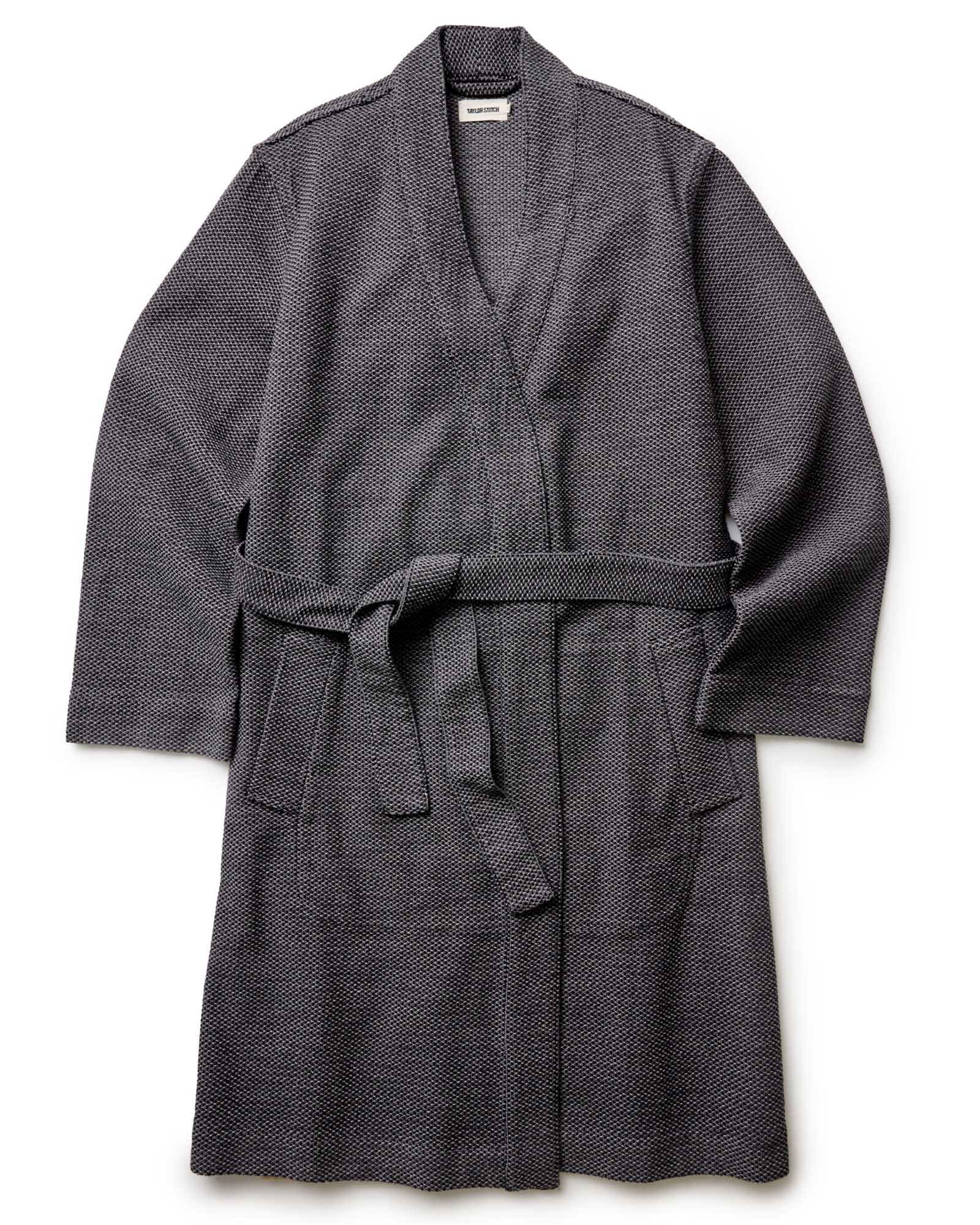flatlay of The Apres Robe in Charcoal Sashiko, Accessories by Taylor Stitch