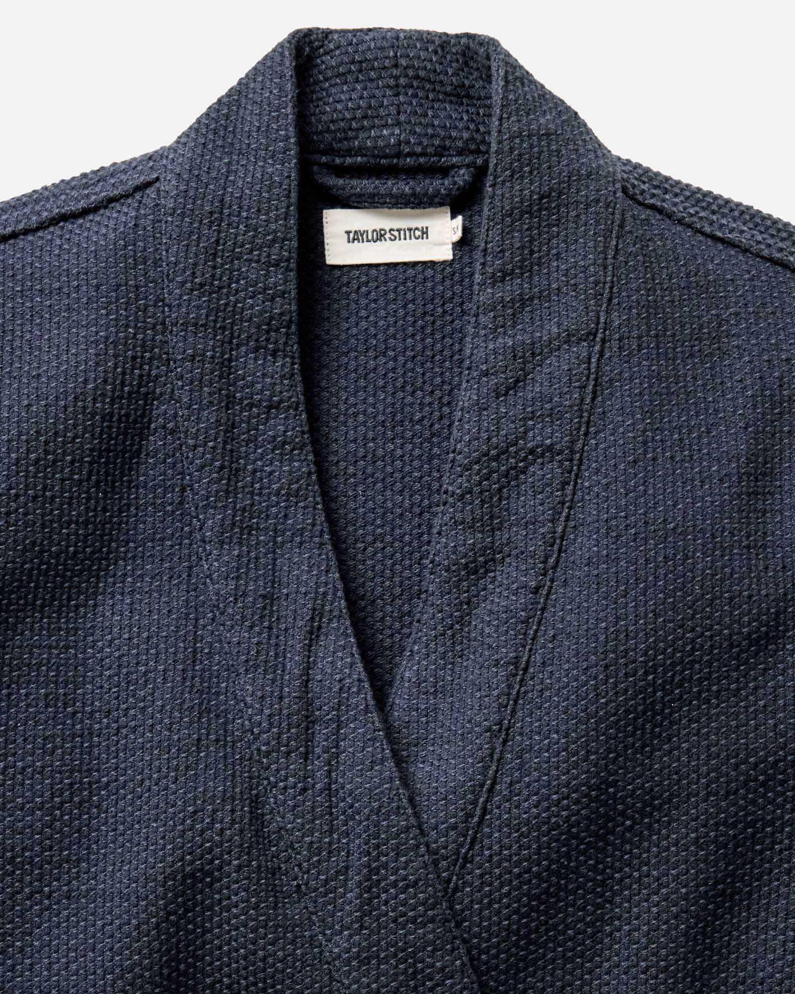 material shot of the collar on The Apres Robe in Navy Sashiko, Accessories by Taylor Stitch