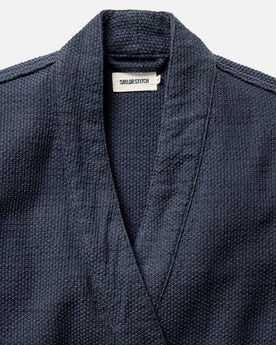 material shot of the collar on The Apres Robe in Navy Sashiko, Accessories by Taylor Stitch