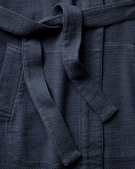 material shot of the tie on The Apres Robe in Navy Sashiko, Accessories by Taylor Stitch