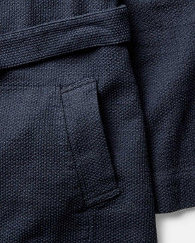 material shot of the pocket on The Apres Robe in Navy Sashiko, Accessories by Taylor Stitch