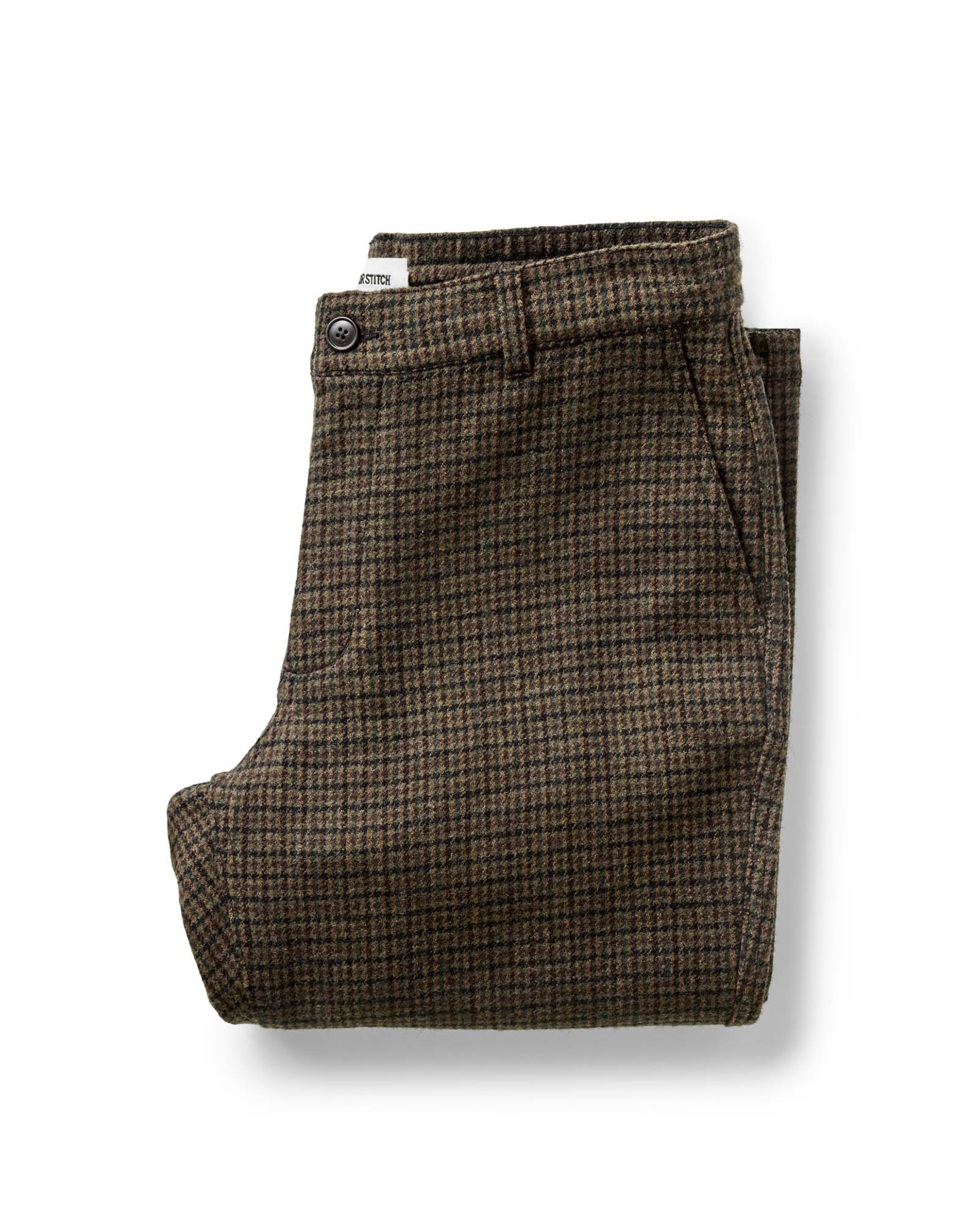 folded flatlay of The Carmel Pant in Timber Guncheck Italian Wool, Bottoms by Taylor Stitch