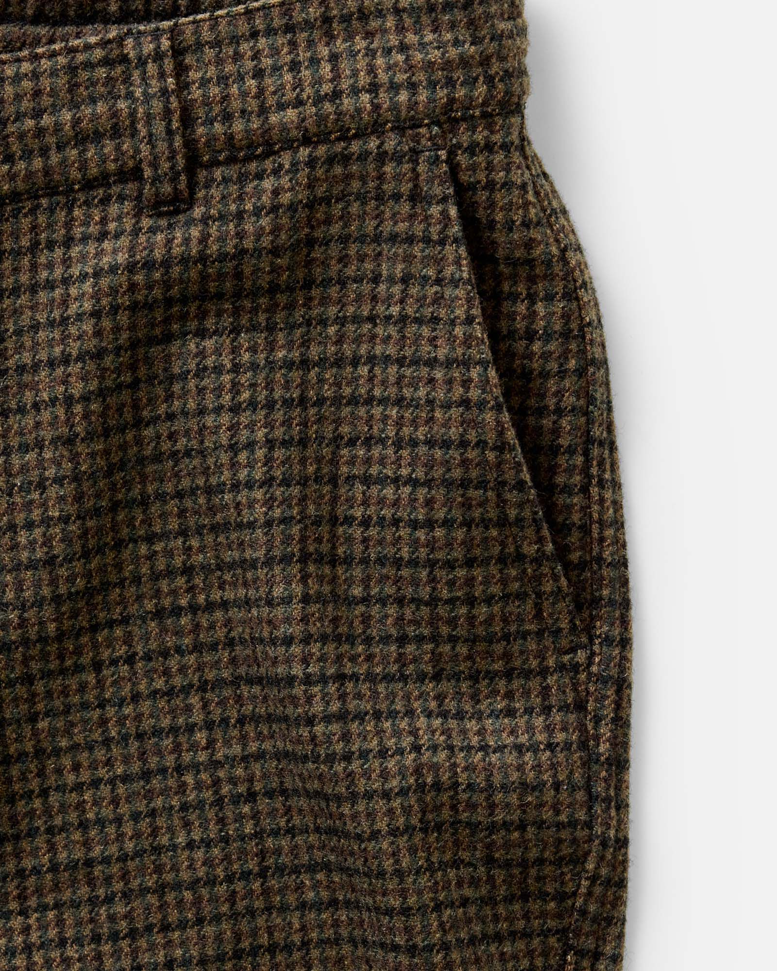 material shot of the pocket on The Carmel Pant in Timber Guncheck Italian Wool, Bottoms by Taylor Stitch