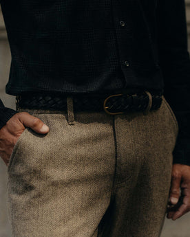 fit model showing off the pockets on The Carnegie Pant in Gravel Herringbone Wool, Bottoms by Taylor Stitch