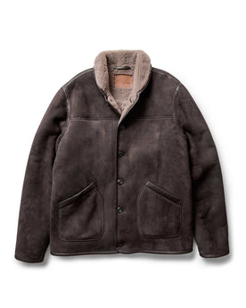 flatlay of The Coleman Jacket in Dark Chocolate Shearling Suede, Outerwear by Taylor Stitch