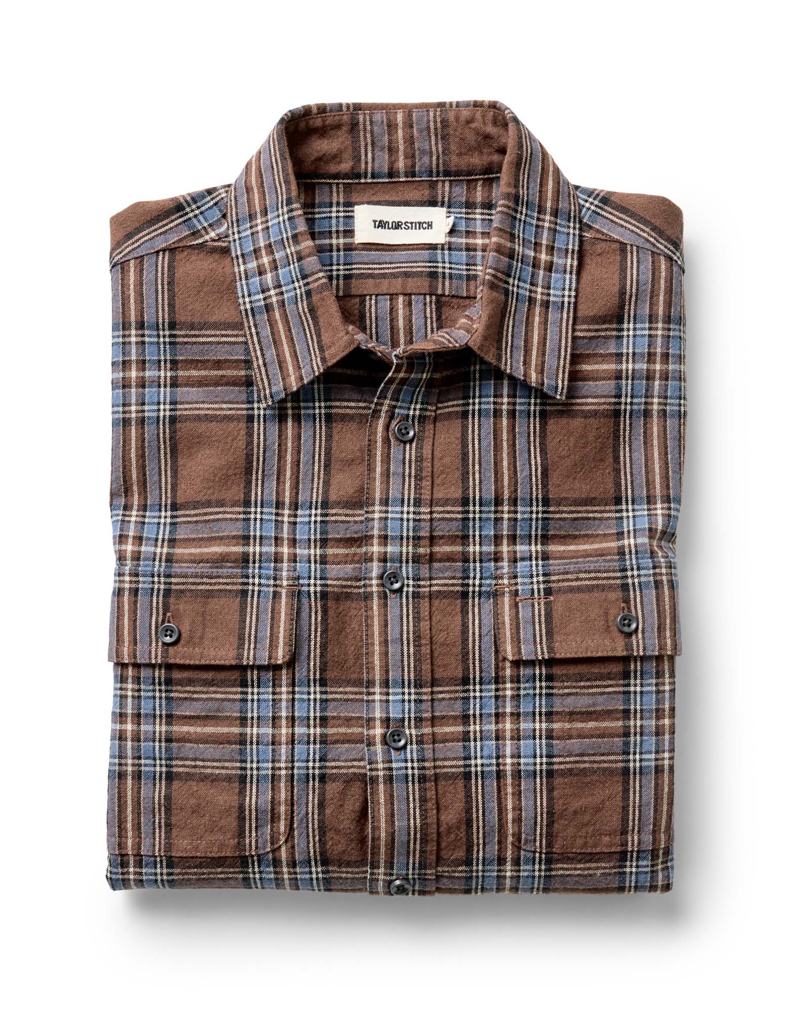folded flatlay of The Craftsman Shirt in Brick Plaid, Wovens by Taylor Stitch