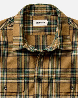 material shot of the collar on The Craftsman Shirt in Fern Plaid, Wovens by Taylor Stitch