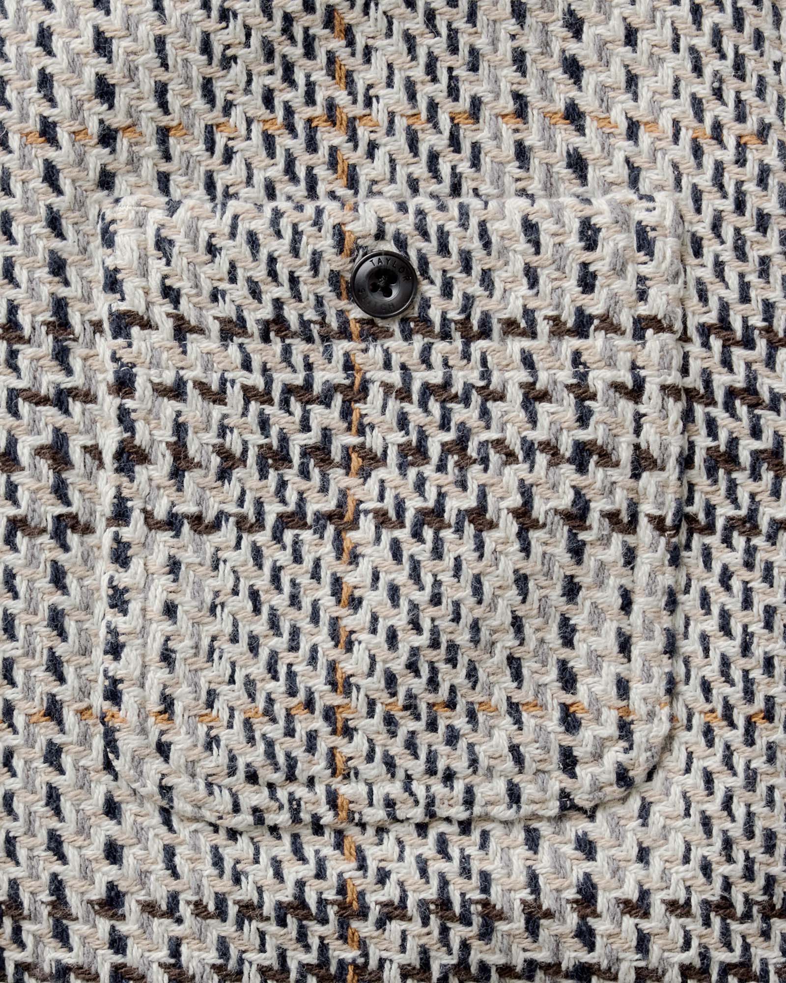 material shot of the pocket on The Cutter Overshirt in Stone Plaid, Wovens by Taylor Stitch