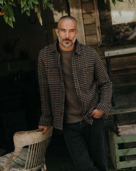 fit model posing in The Cutter Overshirt in Timber Plaid, Wovens by Taylor Stitch