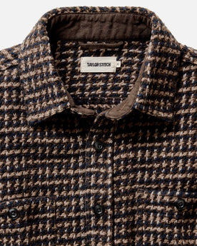 material shot of the collar on The Cutter Overshirt in Timber Plaid, Wovens by Taylor Stitch