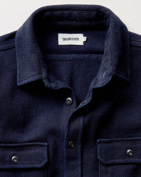 material shot of the collar on The Division Shirt in Rinsed Indigo, Wovens by Taylor Stitch