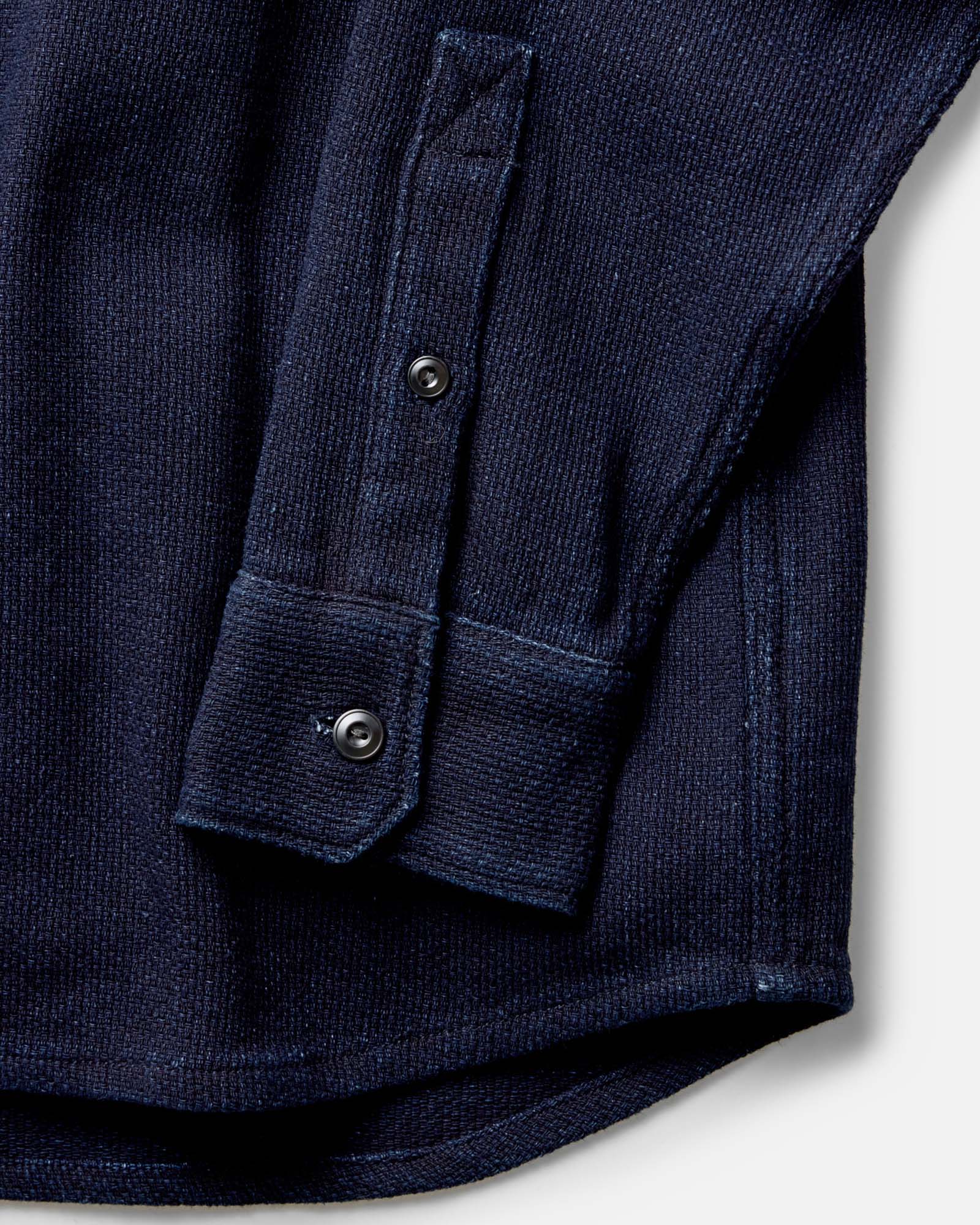 material shot of the sleeves on The Division Shirt in Rinsed Indigo, Wovens by Taylor Stitch
