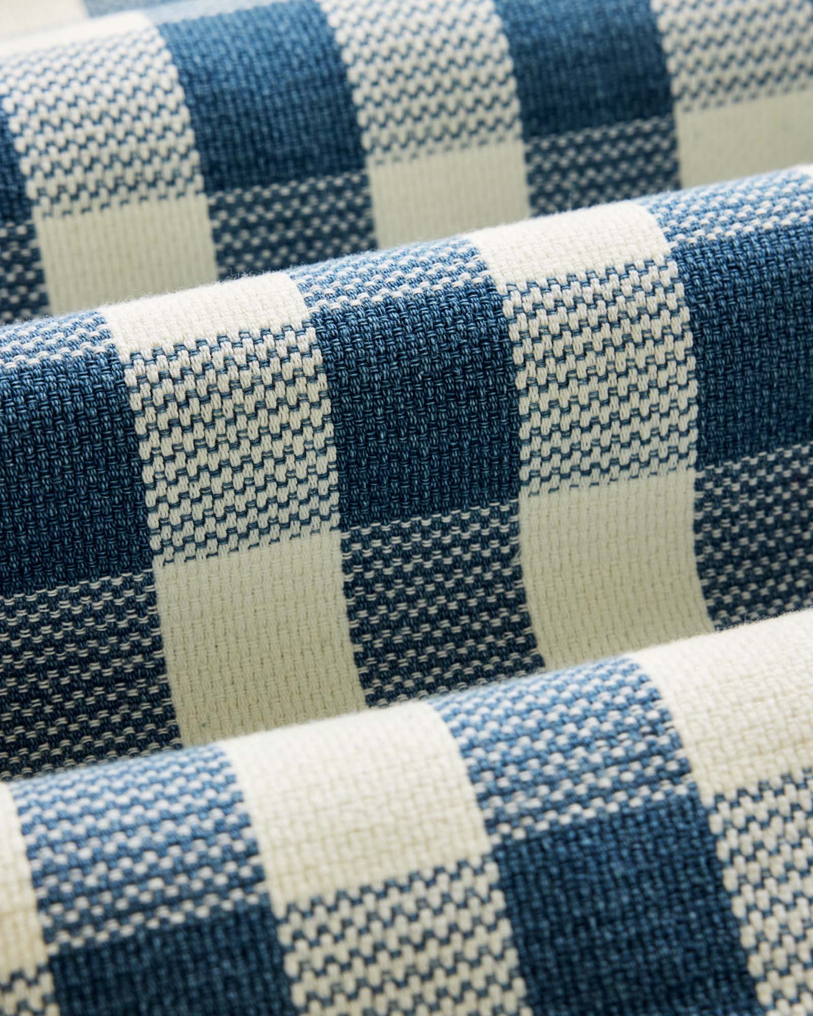material shot of the fabric on The Division Shirt in Washed Indigo Check, Wovens by Taylor Stitch