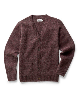 flatlay of The Eastmoor Cardigan in Heather Port Wool, Knits by Taylor Stitch