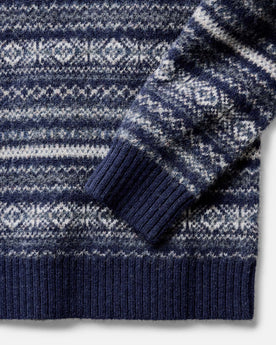 material shot of the sleeve on The Eastmoor Sweater in Navy Fair Isle Wool, Knits by Taylor Stitch
