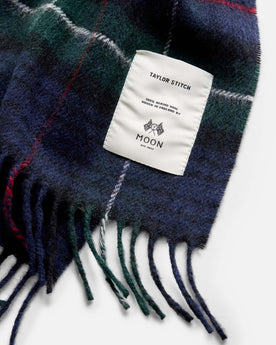 material shot of the label on The Fireside Scarf in Highland Navy Plaid, Accessories by Taylor Stitch