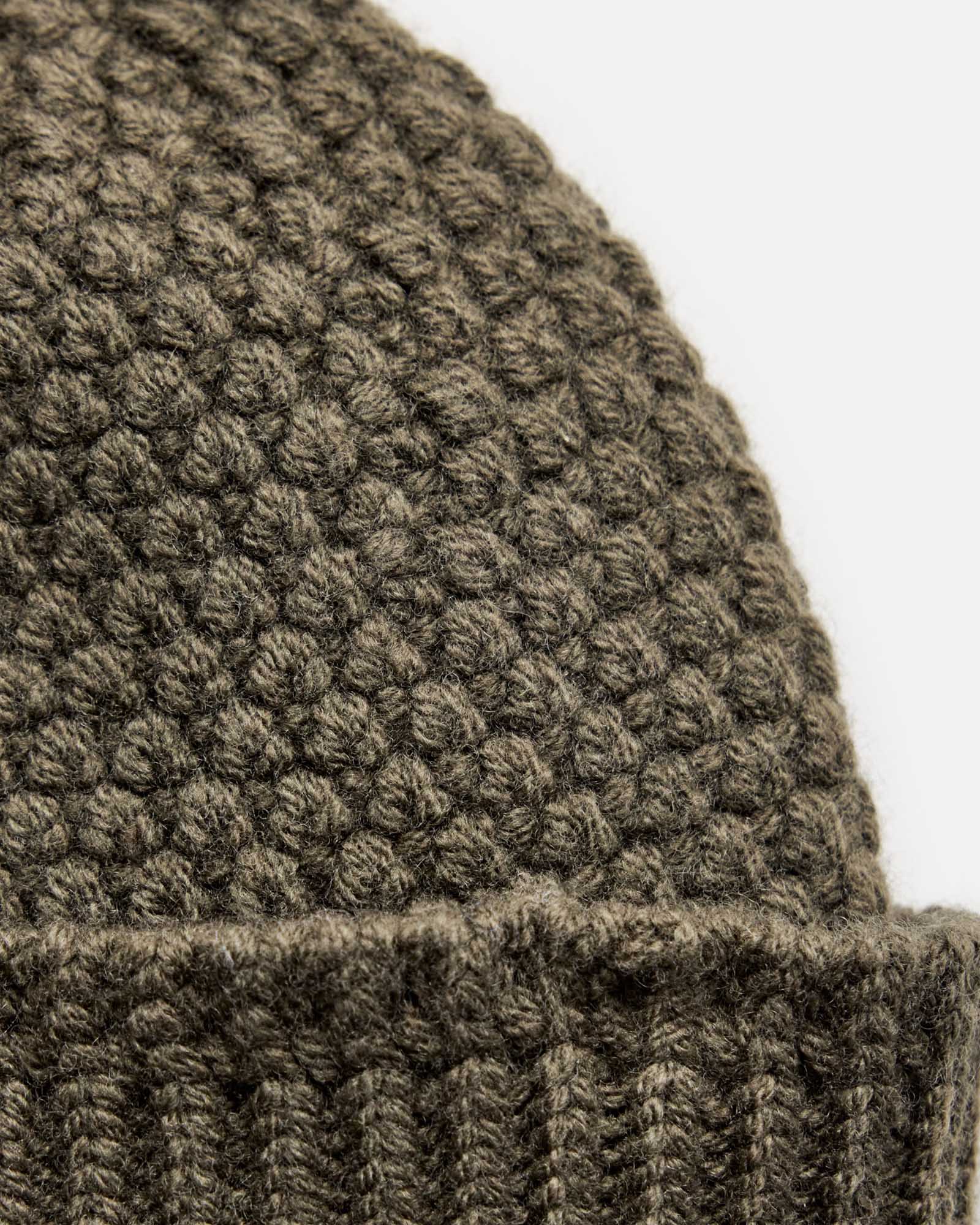 material shot of the cuff on The Fisherman Beanie in Heather Army, Accessories by Taylor Stitch